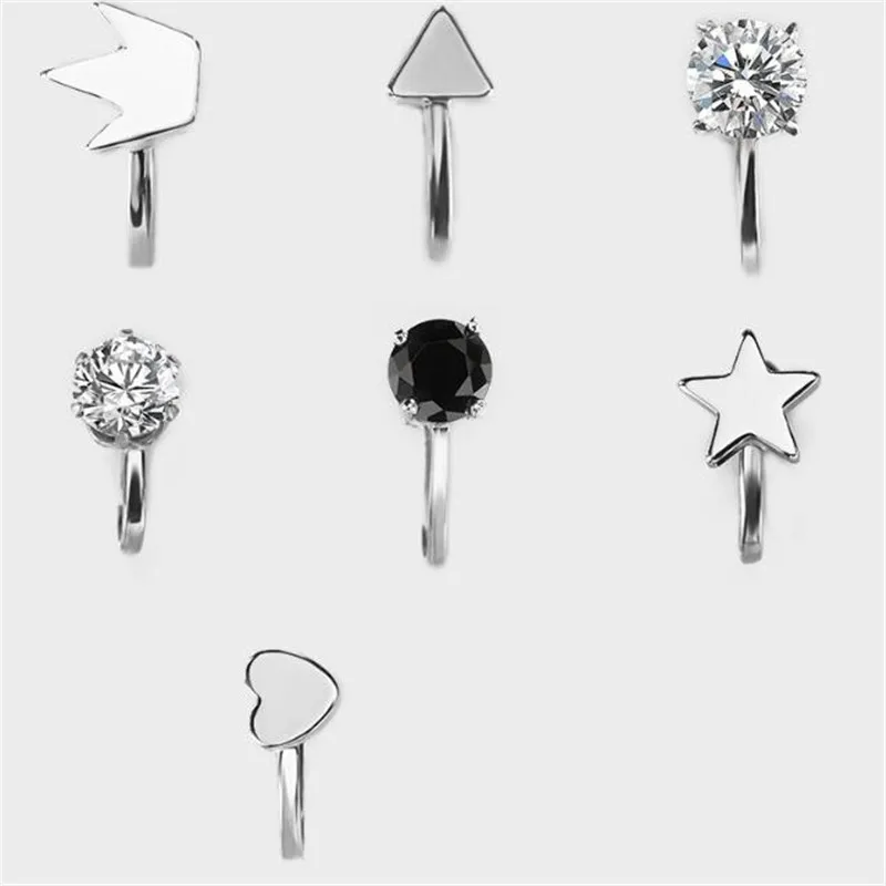 

New Fashion Clip Earrings For Women Imitation Pearl Cross Triangle Crystal Hollow Heart Star Ear Bone Cuff Invisible Men Jewelry