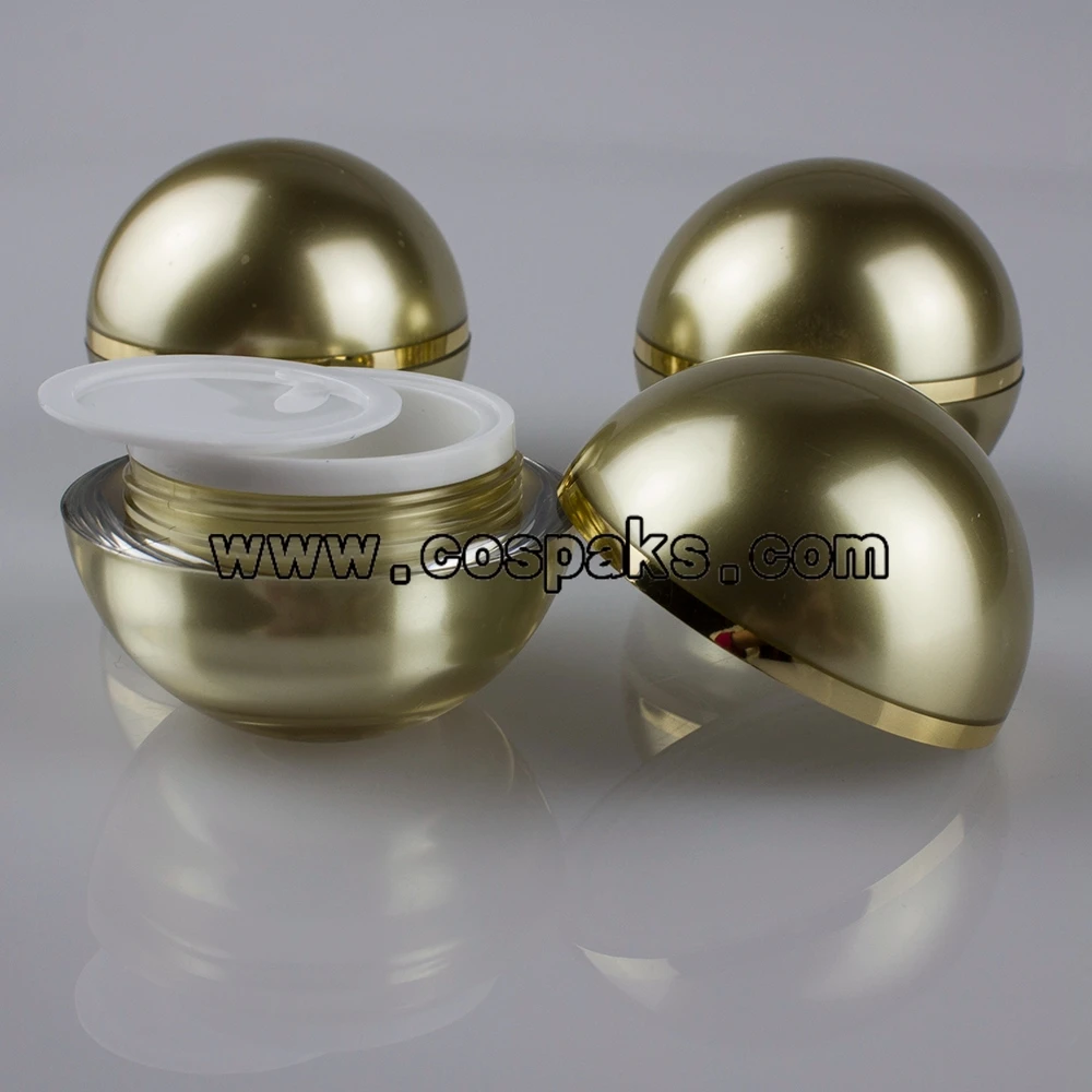 

50pcs 15g acrylic cosmetic packaging manufacturer , 15g gold cosmetic jars suppliers, 15g ball cosmetic packaging wholesale