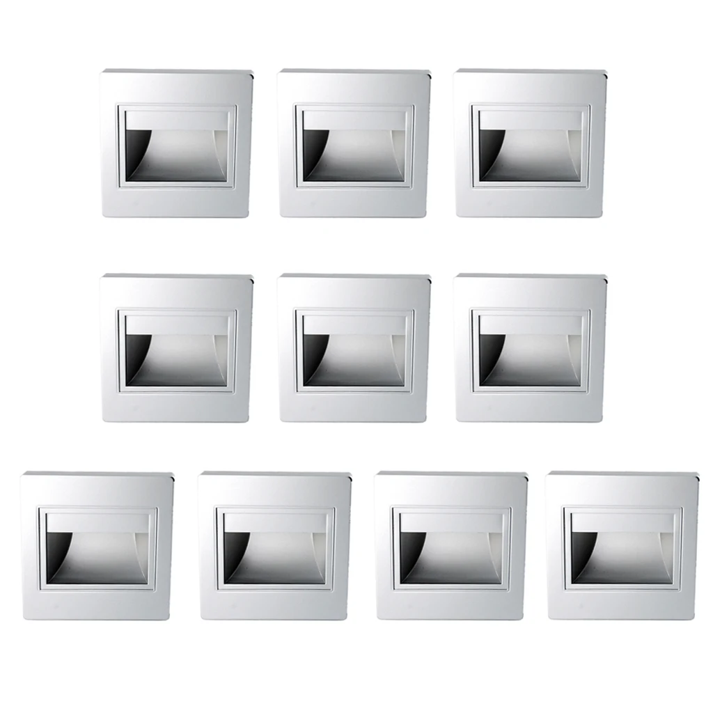 

10pcs 1.5W Wall Plinth Recessed Stair Lamp Aisle Porch Footlight Warm White Light - Sliver Case