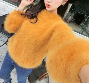 Настоящие норковые кашемировые пуловеры женские модные роскошные шубы из натурального меха свитера OEM потребительская изготовленный на заказ пальто DFP899 - Цвет: JYellow