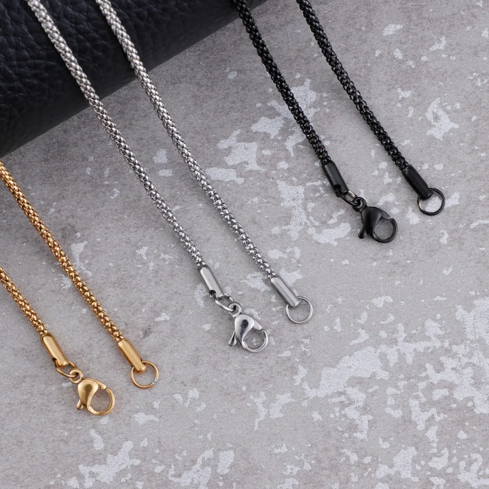 2 мм Попкорн цепи Цепочки и ожерелья золото/серебро/черный Нержавеющая ...