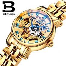 Switzerland font b luxury b font Women s font b watches b font BINGER brand Hollow