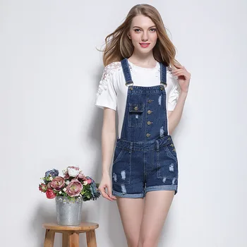 

2019 Europe and the United States Women Bibs Flap Button Pocket Denim Shorts Strap Shorts