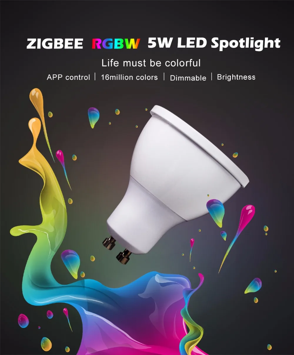 strip spotlights Zigbee bridge LED RGBW 5W GU10 spotlight color changing zigbee zll LED bulb AC100-240V led APP controller dimmable smart LED smart spotlight bulbs