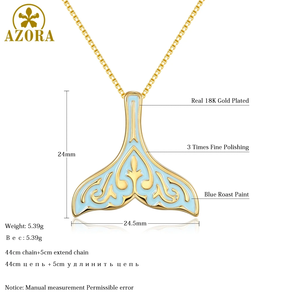 AZORA Мода ретро узор океан море синий эмалированная Рыба Кит хвост подвески с изображением русалки для ожерелья женские золотые украшения подарок TN0279