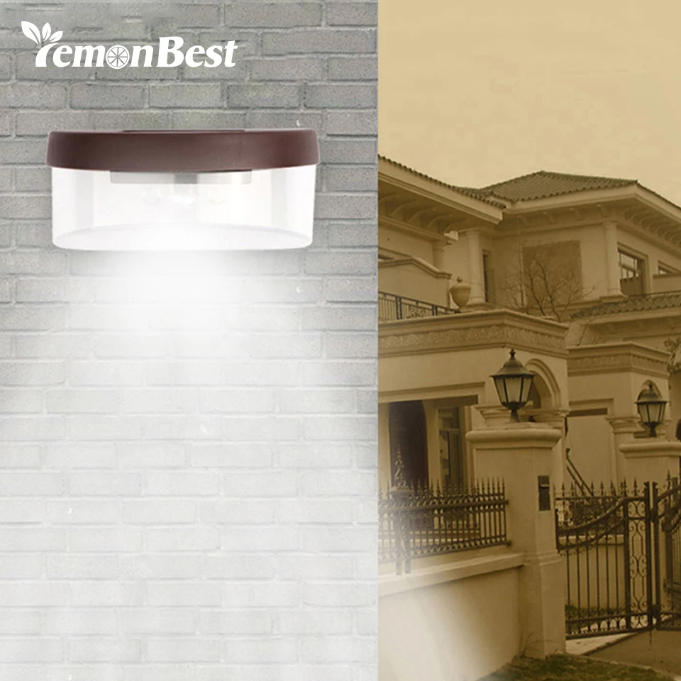 

LemonBest IP65 Waterproof 2 LED Solar Garden Light Auto ON/OFF At Night Wall Lamp for Outdoor Lighting Fence Courtyard Stairs