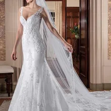 Элегантное свадебное платье-русалка без рукавов с v-образным вырезом, vestidos de novia, вышитое бисером свадебное платье с кружевами, свадебное платье es W0063