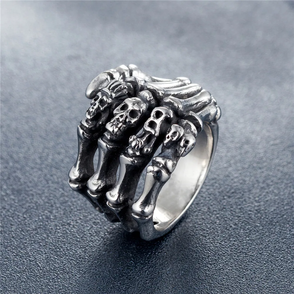 

DropShip Size 7~15 Heavy Dull Polishing Death Skull Ring Big Month 316L Stainless Steel Jewelry Real Cool Skull Biker Ring HF542