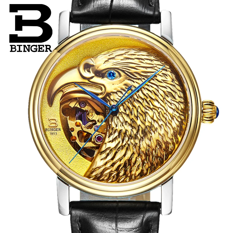 Мужские наручные часы Edutuion Eagle Pattern Binger роскошные брендовые автоматические