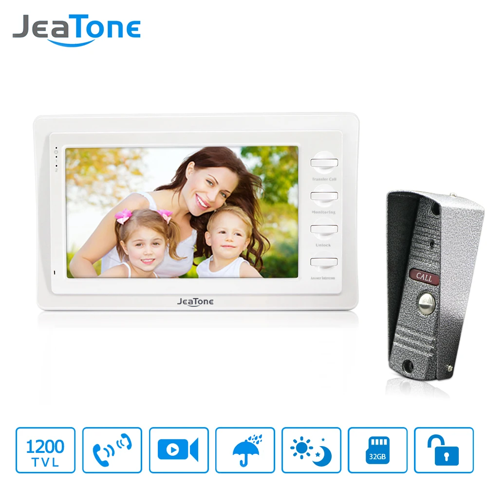 Jeatone Concise Version With Storage 1200TVL 7 White Color HD Video Doorphone Intercom Systems Camera Doorbell