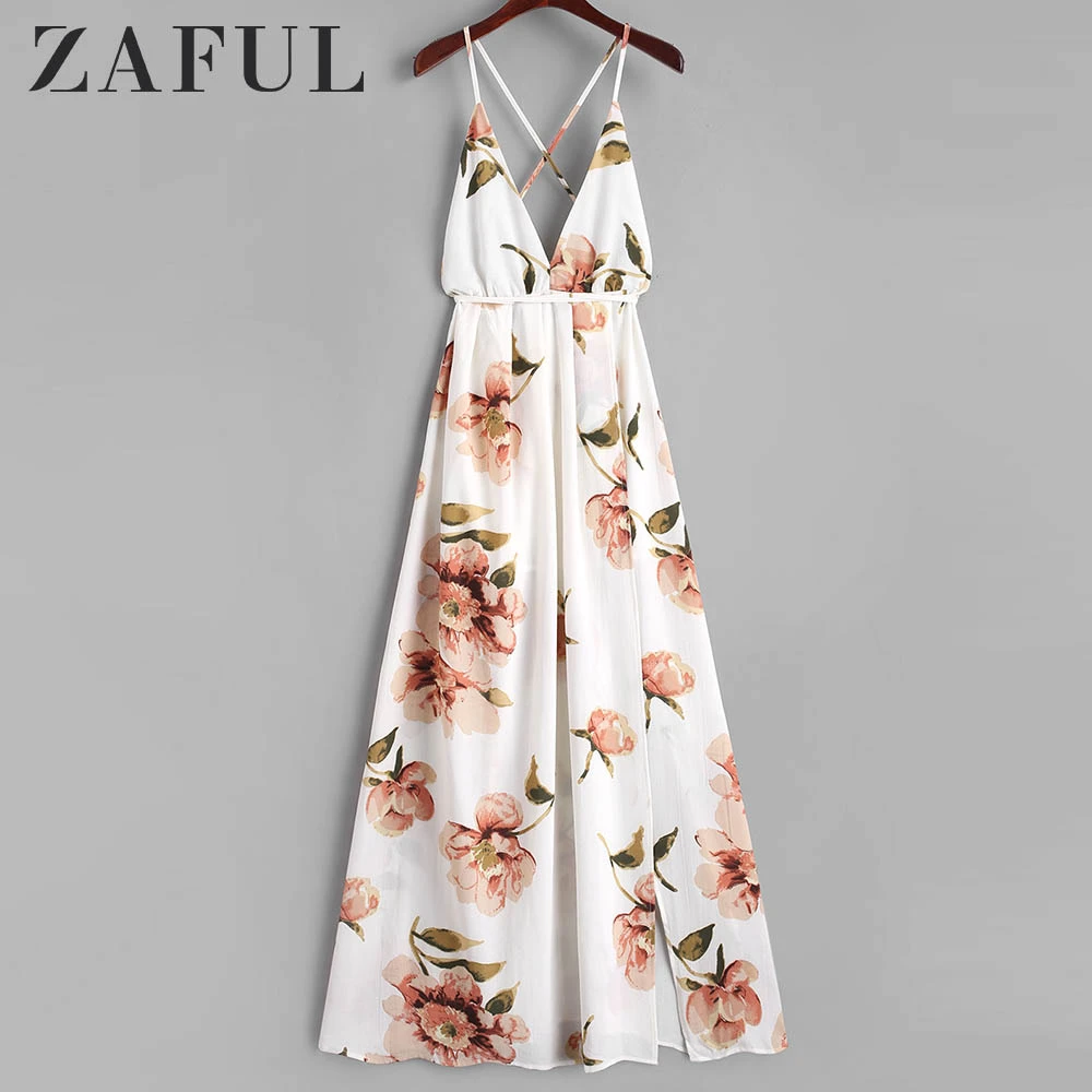 ZAFUL Criss Cross Slit Floral Maxi 