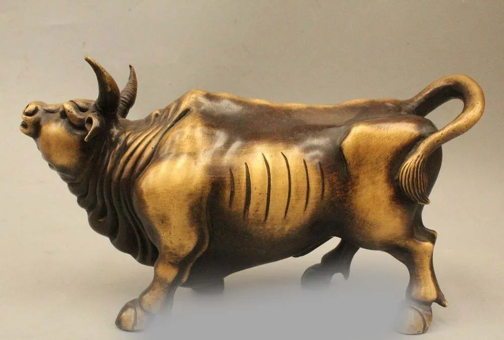 

8" Chinese China Fengshui Copper Zodiac Year Bull Oxen strong Statue sculpture