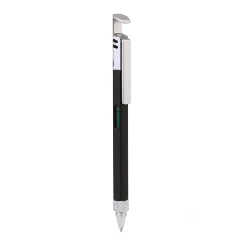 Многофункциональные шариковые черные чернила для ручки, Кронштейн для мобильного телефона, отвертка, линейка уровня, школьные, офисные, канцелярские инструменты - Цвет: Черный