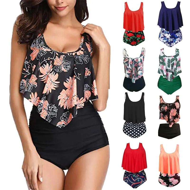 

bikinis 2019 mujer Sexy Women Swimsuit Two Piece Backless Floral Printed Swimwear Beachwear Bikini Set maillot de Plus Size 3XL