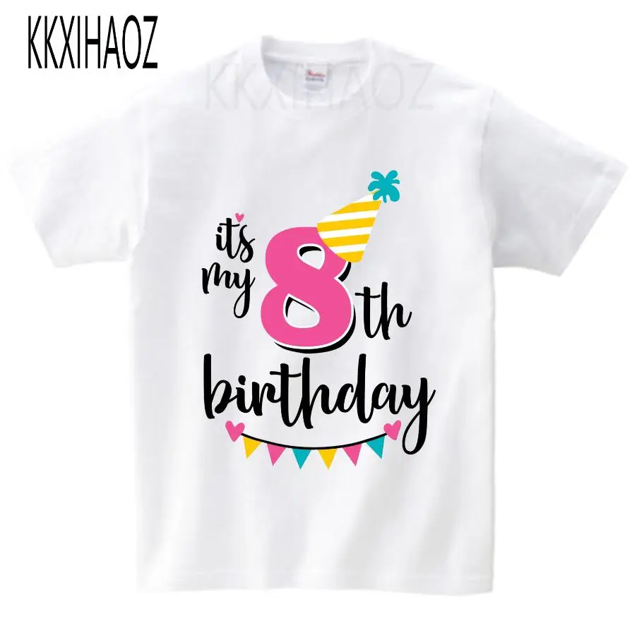 Одежда с принтом «Happy Birthday» и надписью «it's my 7-9» для маленьких мальчиков и девочек, детская футболка, подарок на день рождения для детей 1-9 лет - Цвет: white childreT-shirt