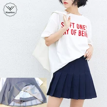 Для женщин Мини плиссированная летняя юбка осень Винтаж Однотонные голубые, розовые, Высокая Талия Повседневная юбка Harajuku больших размеров, модная короткая юбка