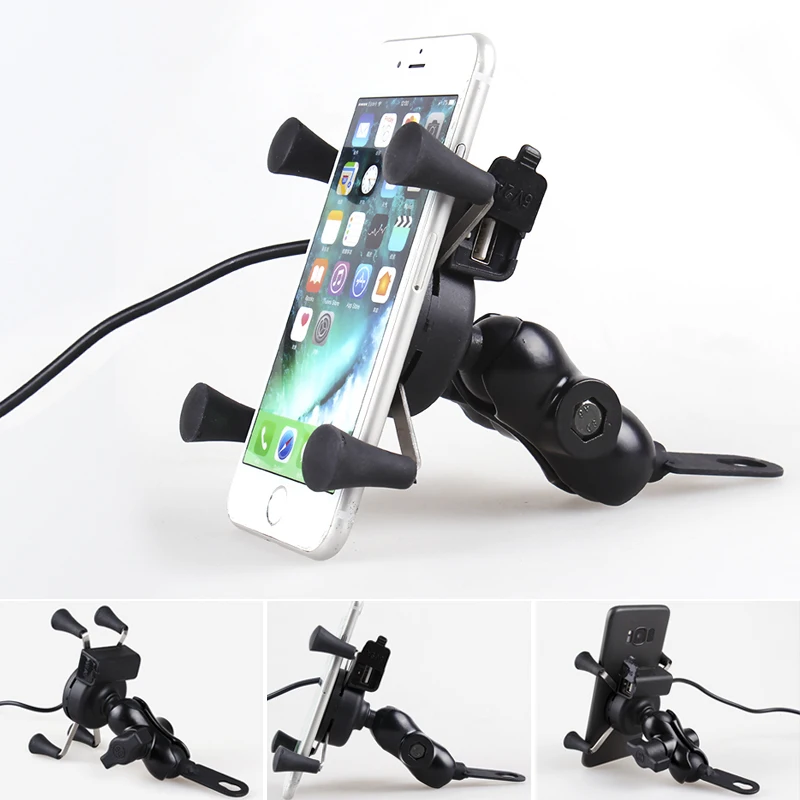 

Motorcycle Phone Holder USB Charger For iPhone X 8 7 Plus 4 to 6.5 inch Mobile Phone Suport 360 Degree X-Type Motorbike Holder