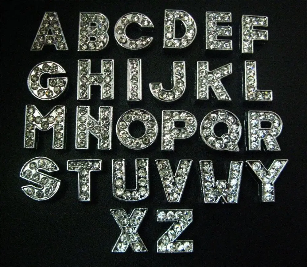 Wholesale 26pcs 8mm silver full rhinestone A Z DIY Slide letter