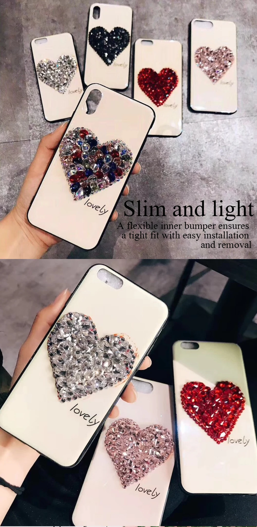Ascromy For iPhone 8 Plus Case Glitter Rhinestone Love Tempered Glass Back Cover For iPhone X 7 6 6S 10 Coque Luxury Accessories (6)