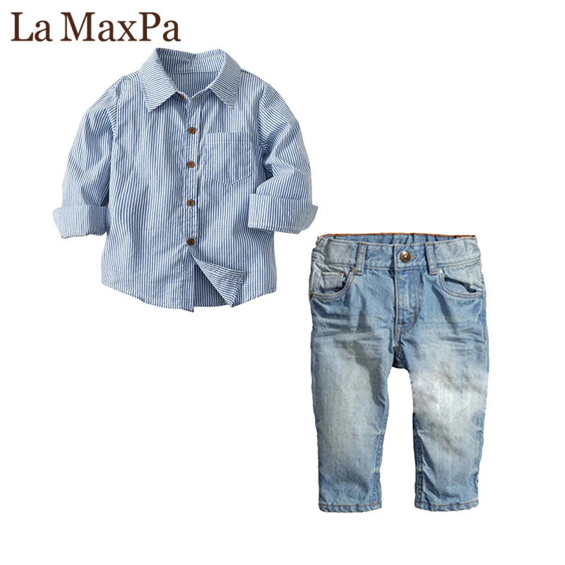 LaMaxPa hot sale Babyboy Full Striped Turn-down Collar clothes Brand kids clothes sets t-shirt+pants Clothes newborn sport suits