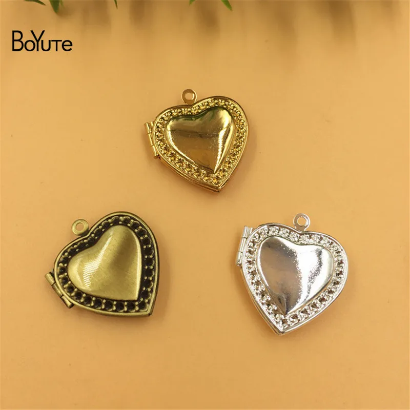 BoYuTe 10Pcs Metal Brass 204.5MM Heart Locket Pendant Charms Diy Hand Made Open Photo Locket Jewelry Accessories (1)