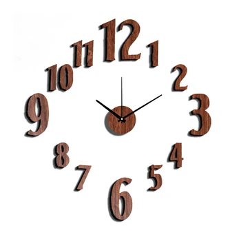 

New Arrival 10EW106 Fashion sticker EVA numerals kitchen wall clock Wood colour large decorative 3d diy wall clock big