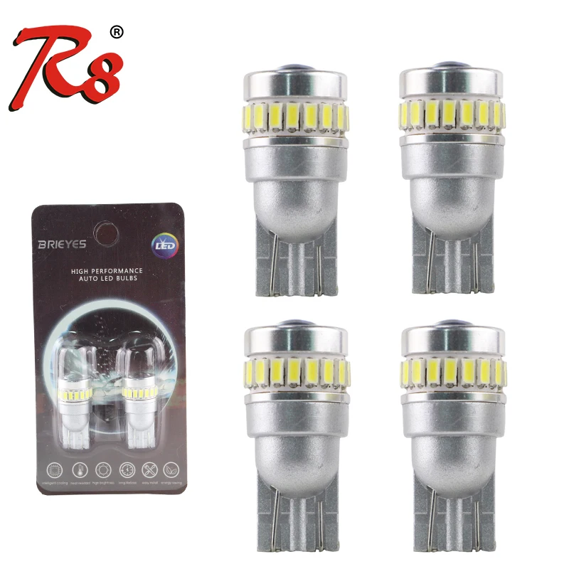 

R8 4PCS Car Auto LED Signal Interior LED Light Bulbs T10 W5W 194 Wedge Reading Width Panel Plate Lamps 360 Degree Canbus White