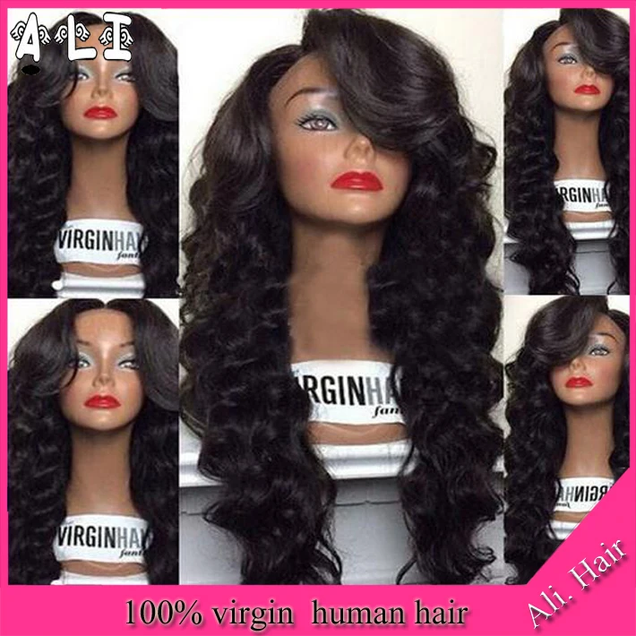 Malysian Virgin Full Lace Human Wavy Wigs Glueless Extra Long Human