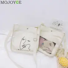 Женская прочная сумка на одно плечо с мультяшным рисунком из чистого холста студенческие сумочки