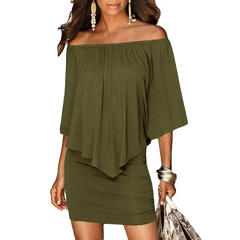 

Army Green Slash Neck Women Mini Dress 2019 Summer Style Off Shoulder Sexy Dresses Vestidos Black White Beach Casual Dress