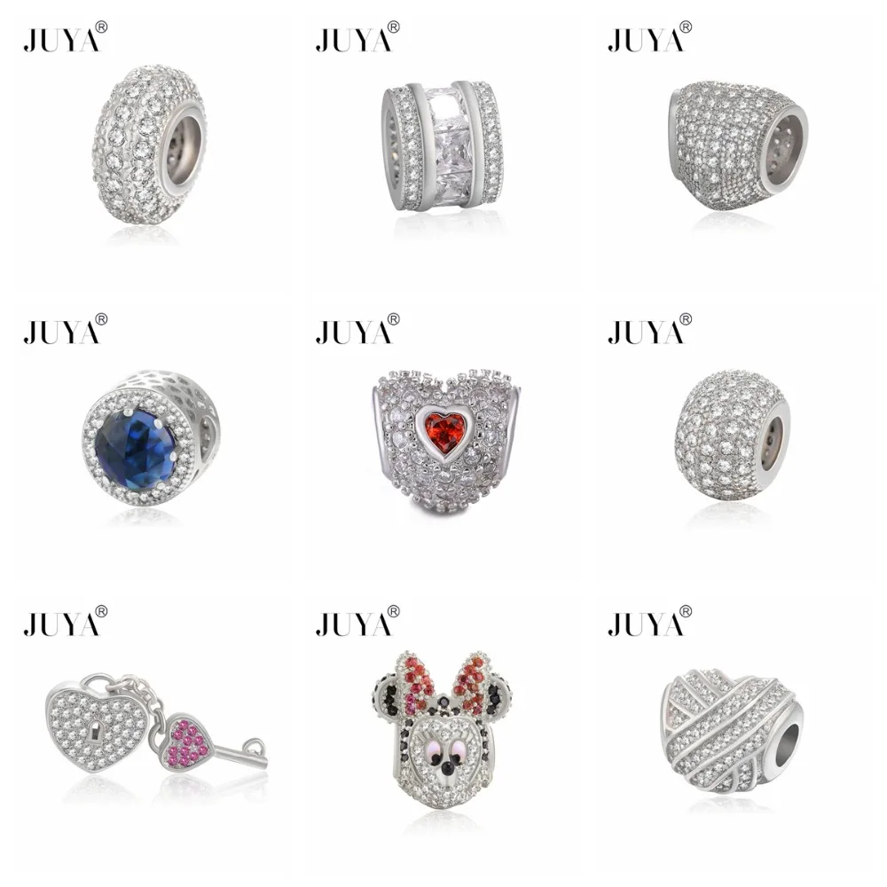 

JUYA Authentic AAA Zirconia Fashion Heart Charms Beads Fit Original Large hole bead Bracelet For Women Charm DIY Jewelry