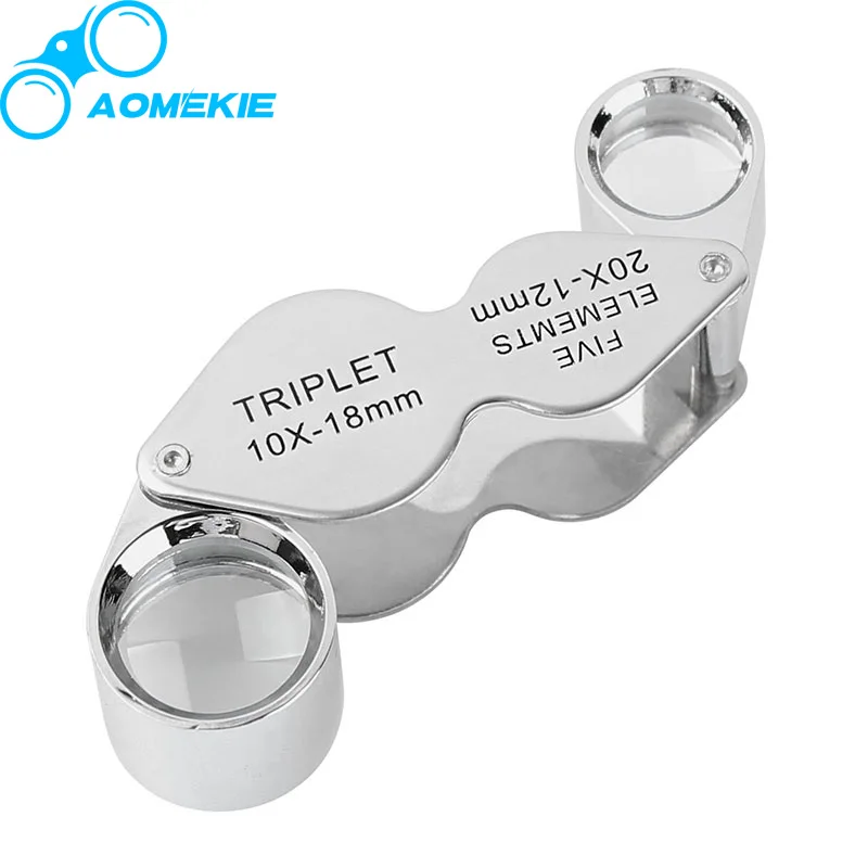 AOMEKIE 10X-18mm 20X-12mm 2 объектива Мини Ювелирная Лупа ручная оптическая стеклянная лупа