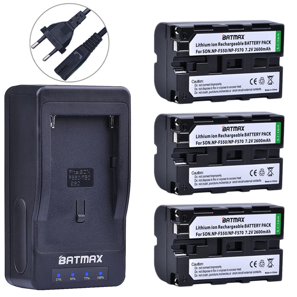 

Batmax 3Pc NP-F550 NP F550 F570 Battery akku+LED Ultra Fast Charger for Sony NP-F570 F530 CCD-SC55 CCD-TRV81 DCR-TRV210 MVC-FD81