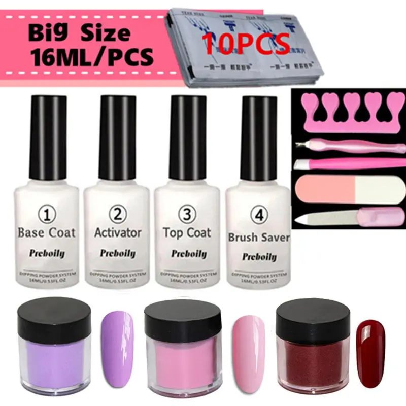 

13Pcs/Set Dipping System Nail Kit Nail Art Dip Powder With Dip Base Activator Liquid Gel Nail Color Natural Dry Without UV Lamp
