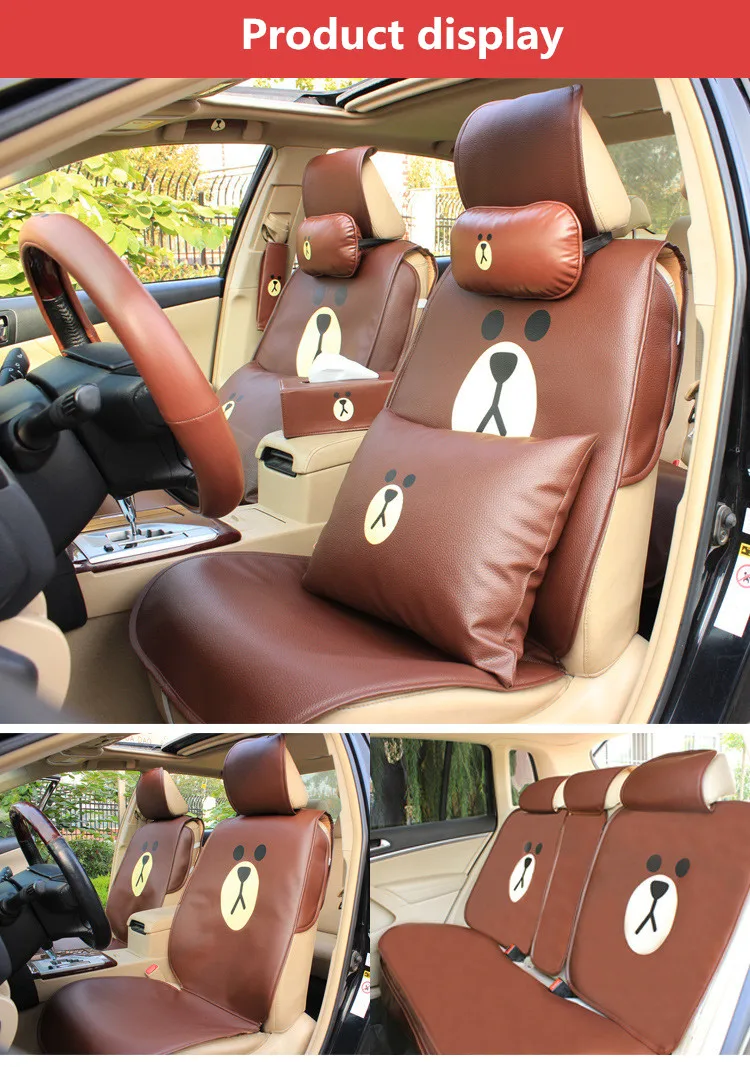 Cartoon Brown Duck Leather Car Seat Cover Interior Seats Cushion