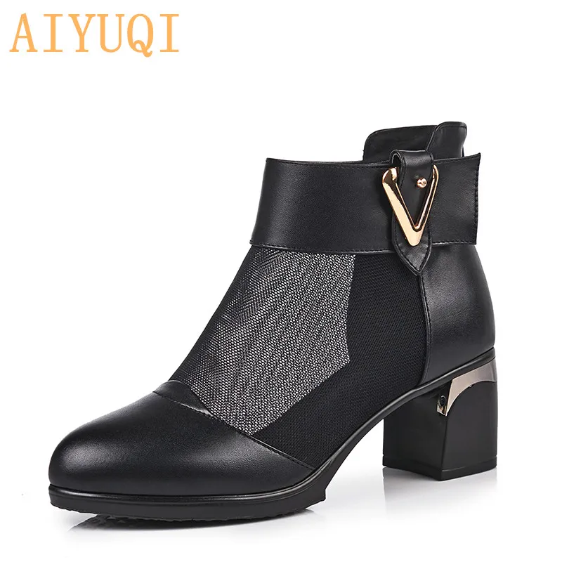 

AIYUQI Summer women mesh sandals 2019 new genuine leather high heel women sandals, big size 41 42 fashion dress shoes women