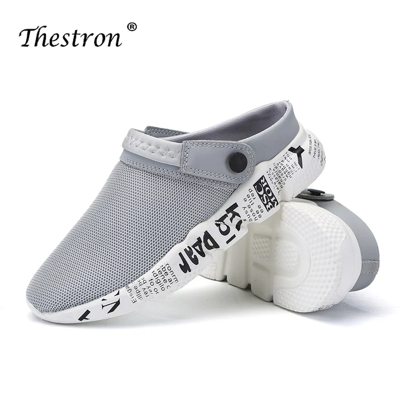 Designer Summer Men Sandals For Garden Breathable Men Air Mesh Shoes Dark Blue  Male Beach Sandals Super Light Men Slippers