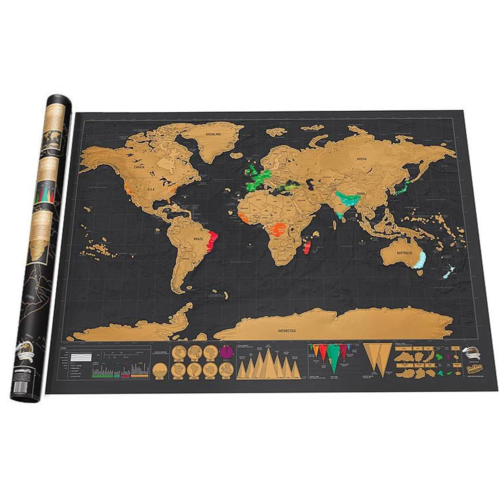 Скретч Карта мира путешествия плакат медная фольга персонализированные журнал Большой размер с цилиндрической упаковкой