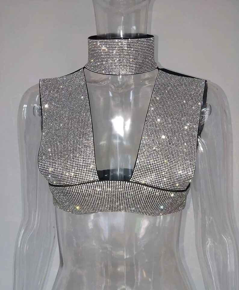 Сексуальное, с ремешком вокруг шеи, стразами и металлическими элементами рубашка с полосатым принтом на одно плечо Для женщин с открытыми плечами, золотистый, серебристый, цвета алмаза ночной клубный Топ