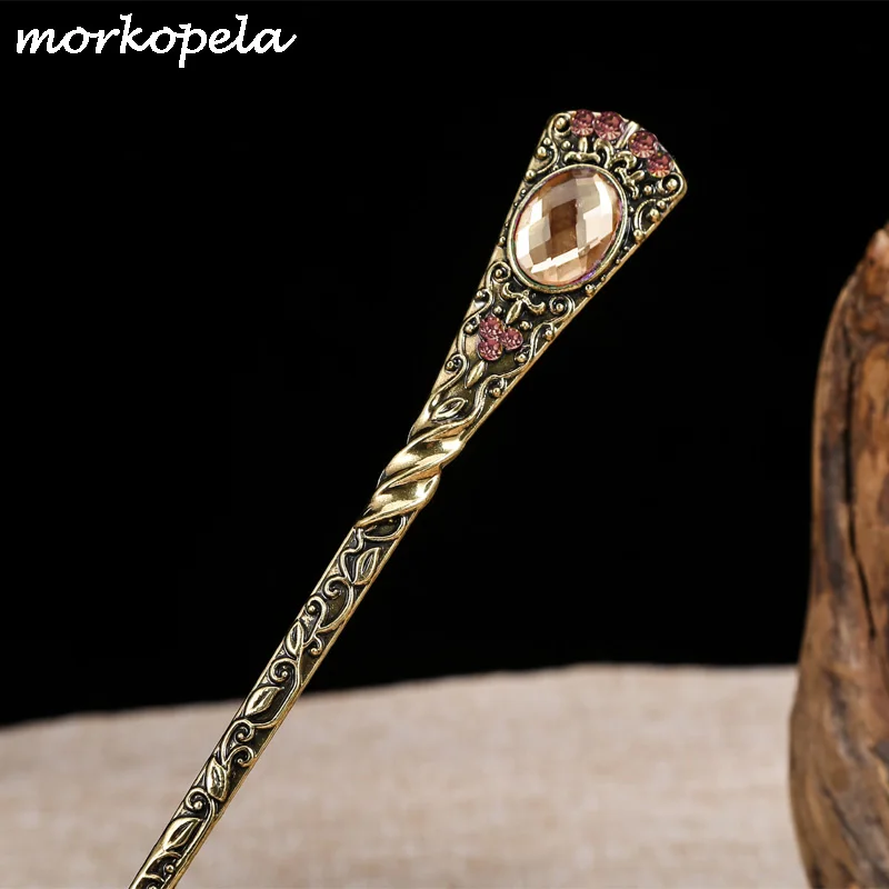 

Morkopela Crystal Hairpin Vintage Metal Hair Stick For Women Banquet Hair Pin Jewelry Rhinestone Hair Clip Accessories