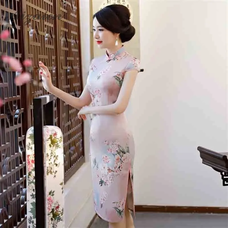 De Cheongsam imitar seda настоящие Rosa largo vestidos Qi Pao las mujeres vestido chino QiPao восточные винтажные vestido de Traje de