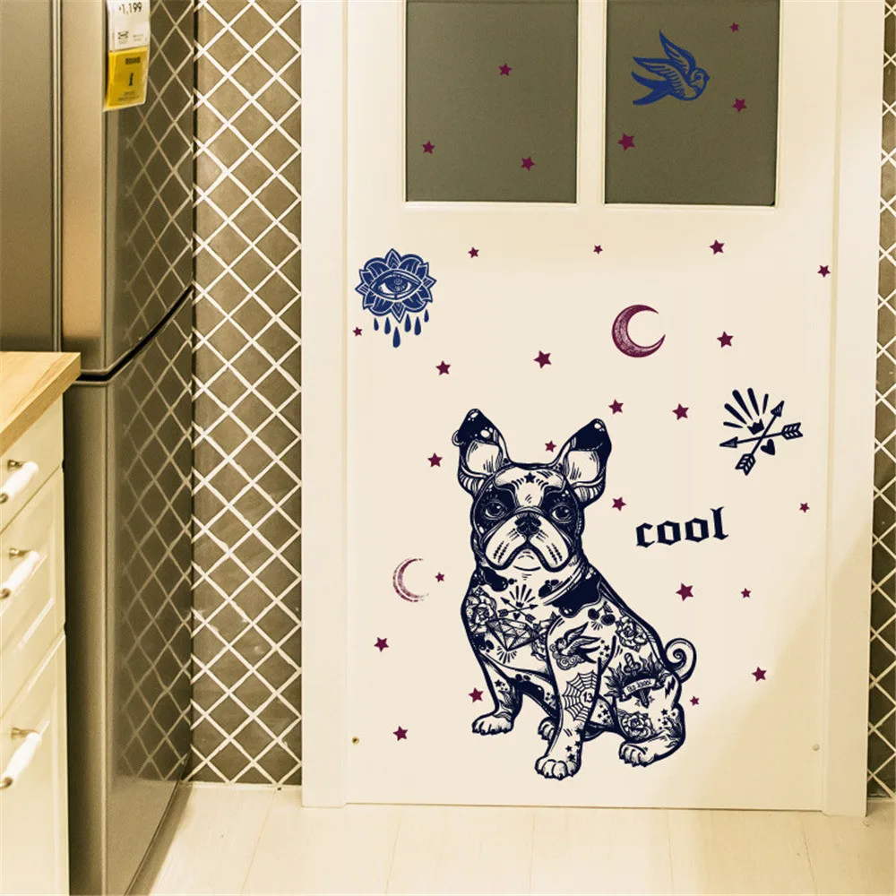 

Personality Moon Star Bulldog Lovely Dog TV Wall Sticker Stair DIY Decal Home Decor Kid Bedroom Decoration Wallpaper Door Poster