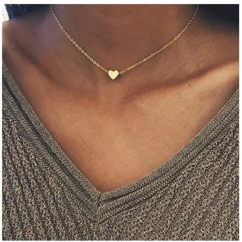 

2019 New Gold Silver Plated Small Heart Necklaces Bijoux For Women Collars Fashion Jewelry Collarbone Pendant Necklace S0006