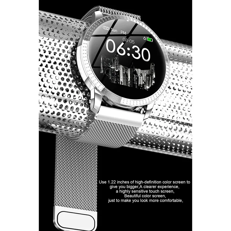 Smart Watch Waterproof IP67 1.22 Inch Blood Pressure Monitoring Metal Starp Multi Sport Modes for iOS Android Phone