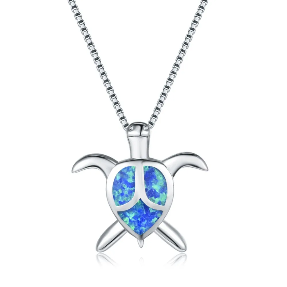 

Beautiful Elegant 925 Sterling Silver Turtle Necklaces White/Blue Fire Opal Pendant Necklaces For Women Fashion Jewelry Gifts