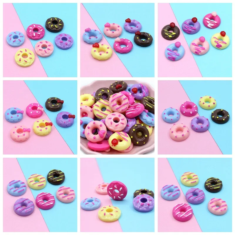 

Wholesale 100pcs/Lot 15MM Multicolor Kawaii Food Donut Shape Resin Cabochons DIy Jewelry Findings Ornament Accessories Cameo