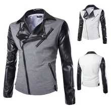 fashion stand collar motorcycle leather clothing men’s leather jacket male outerwear White/black Leather & Suede M-XXL TJA007