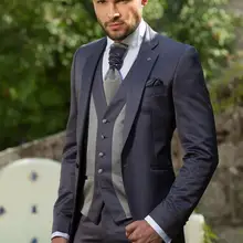 Одна кнопка Slim Fit Индивидуальные темно-серые Свадебные смокинги Для мужчин s костюм смокинг для жениха костюм свидетеля жакет+ брюки+ галстук+ жилет