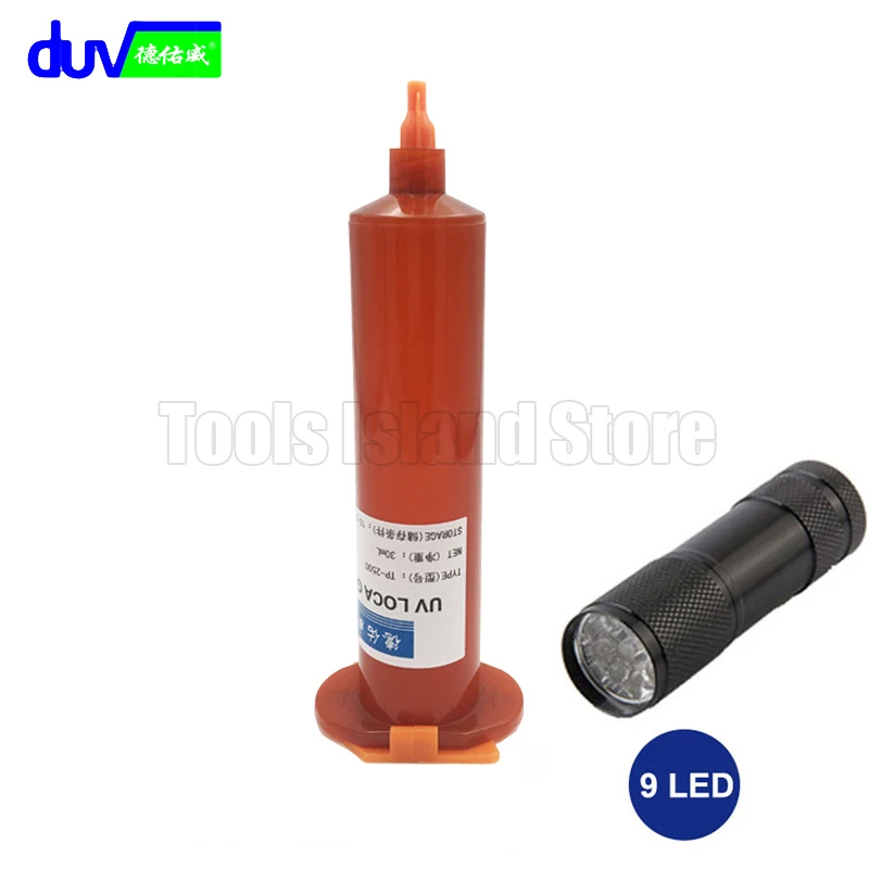 

30ML UV Glue tp-2500 LOCA Liquid Optical Clear Adhesive with 9LED UV Flashlight for touch screen huawei samsung galaxy iPhone