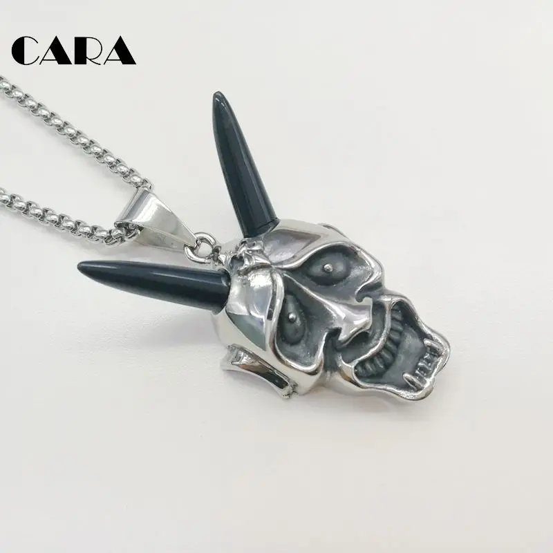 

New 316L stainless steel horned devil pendant necklace mens hip hop punk Ghost necklace with Acrylic Horns fashion CARA0457